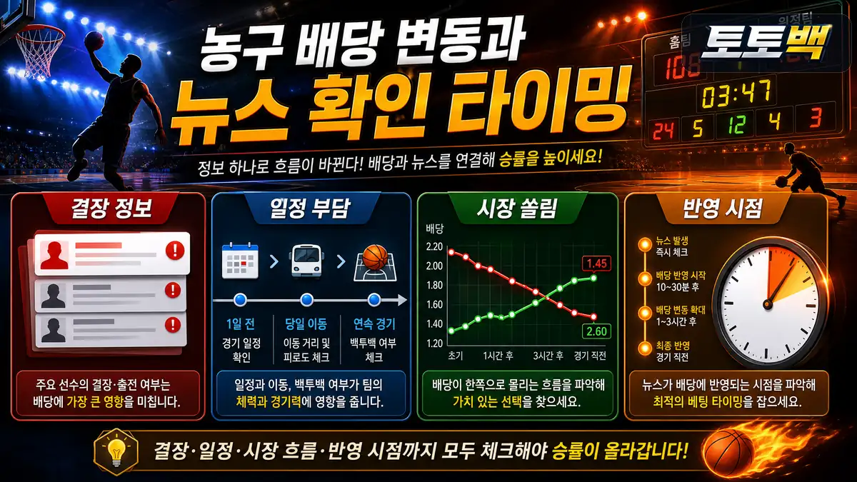 농구 배당 변화와 결장 정보 반영 시점을 정리한 이미지