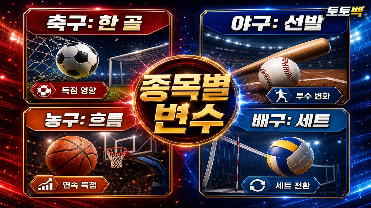 축구 야구 농구 배구의 종목별 배당 변수를 비교한 이미지