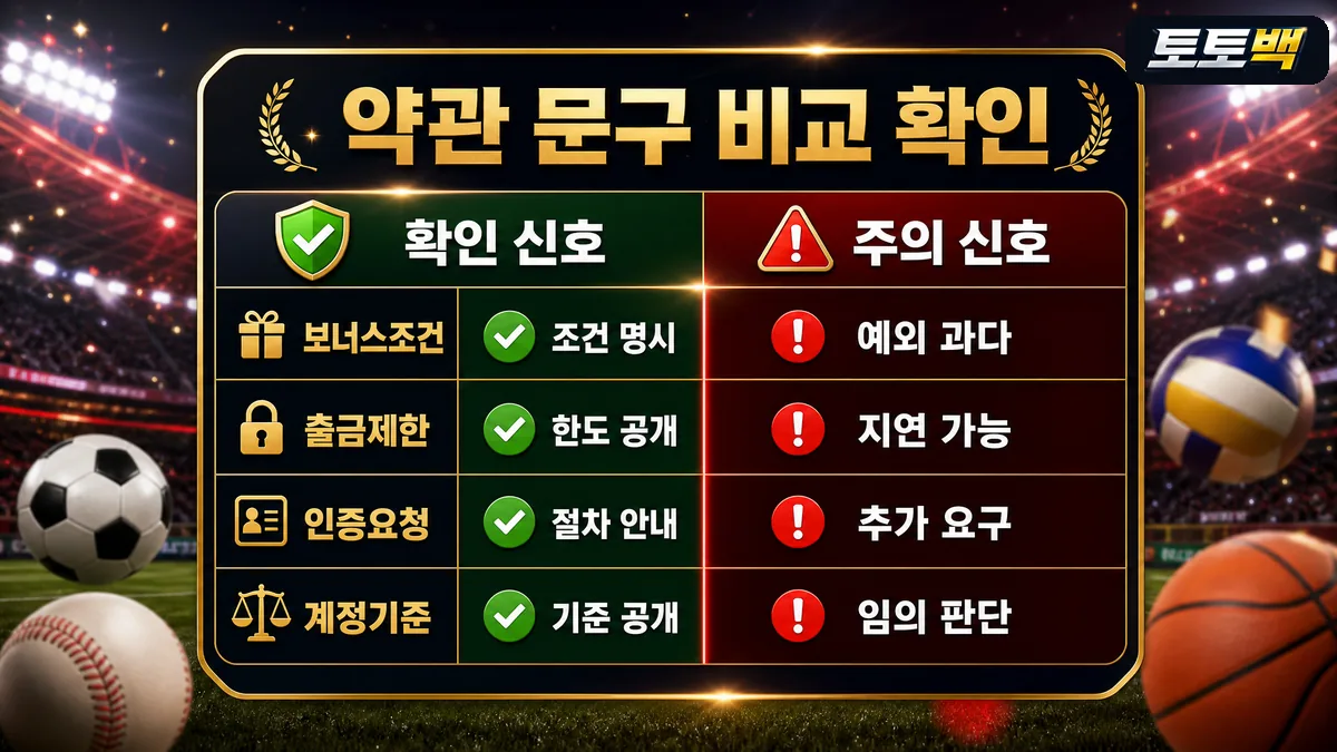 토토사이트 약관의 보너스 조건과 출금 제한 비교 기준 이미지