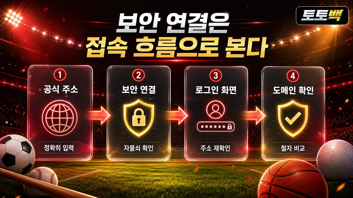 토토사이트 가입 전 보안 연결과 도메인 확인 흐름을 보여주는 이미지