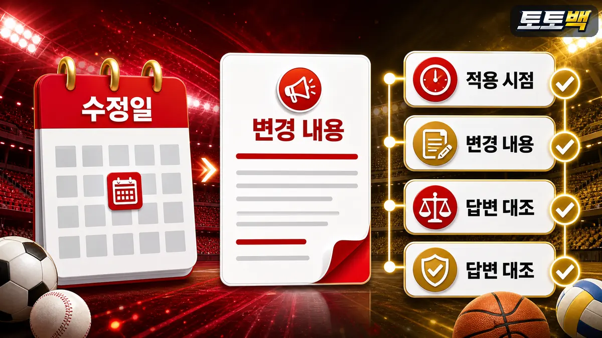 토토사이트 약관 변경 공지와 적용 시점을 대조하는 이미지