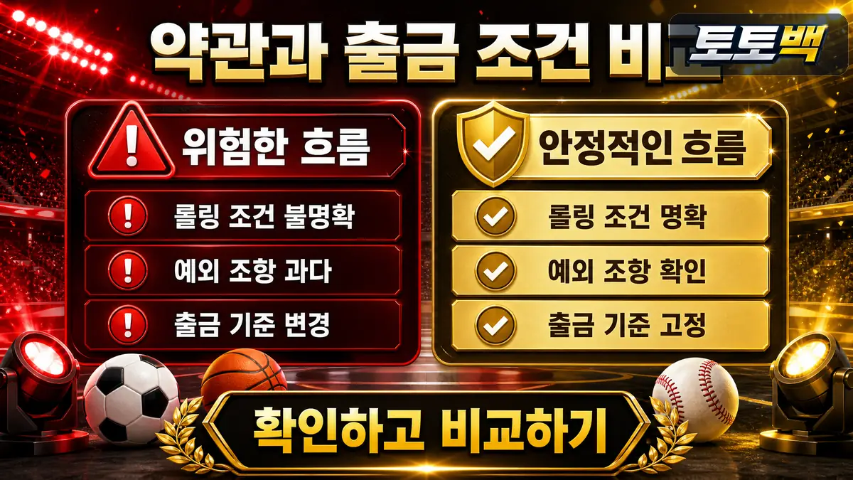 토토사이트 약관과 출금 조건의 위험한 흐름과 안정적 흐름 비교 이미지